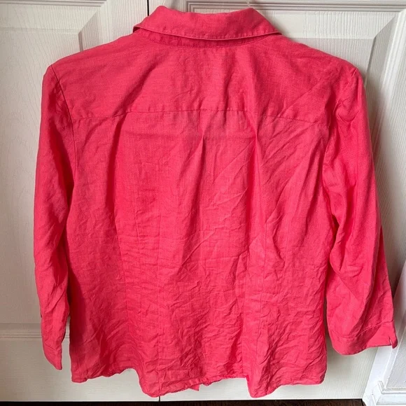 Lafayette 148 women’s 100% linen Coral pink Button-Down 3/4 sleeve Shirt 12 EUC - Picture 10 of 11